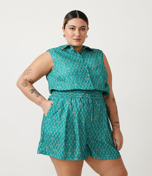 Camisa de crepe verde com estampa de raquete - Curve e Plus Size