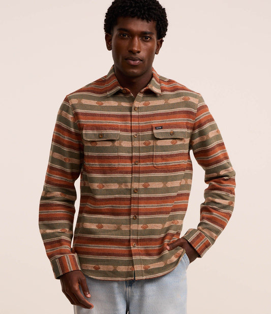 Camicia comfort con stampa etnica e jacquard verde/arancio/beige