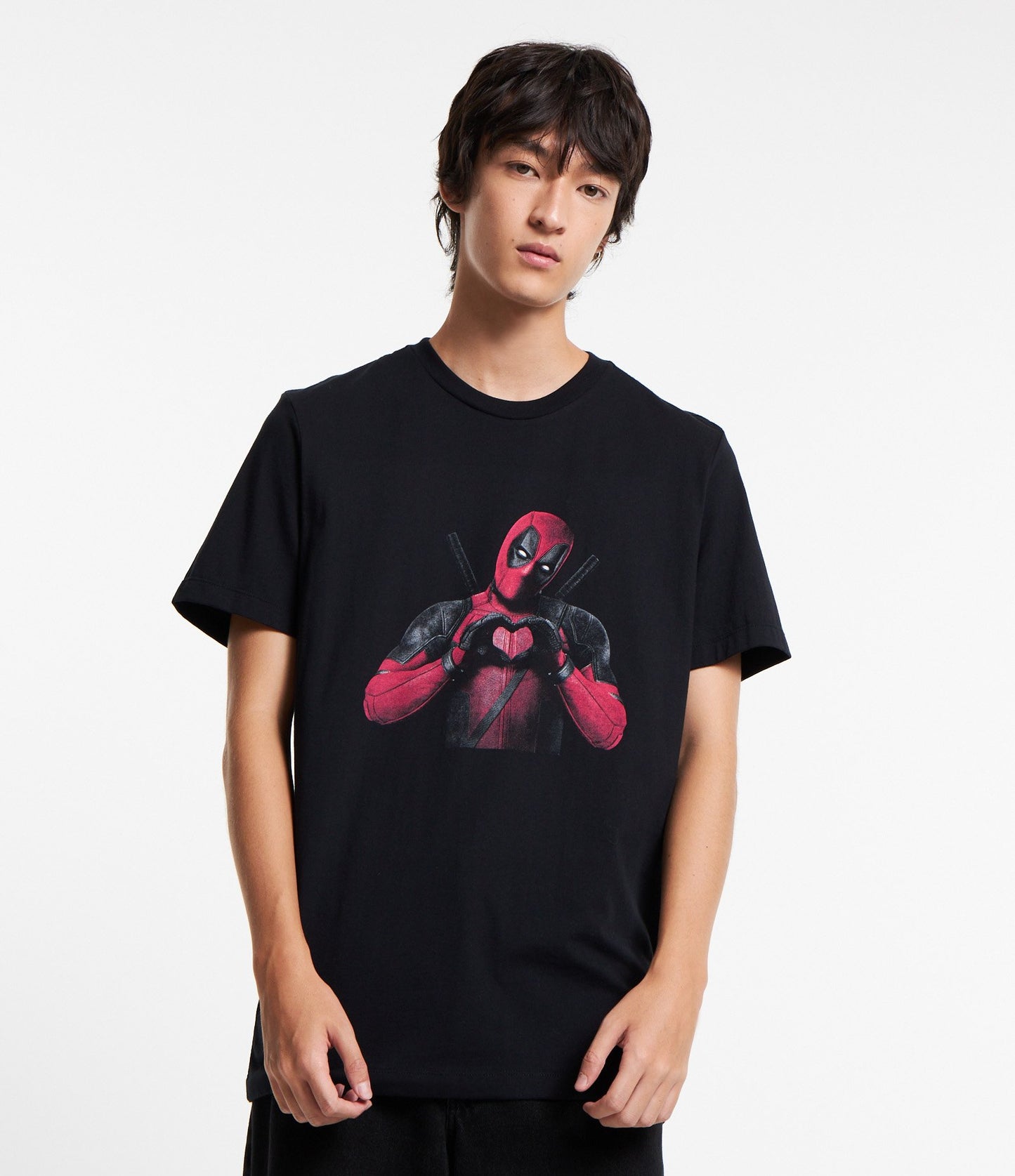 Black Cotton T-Shirt with Deadpool Print