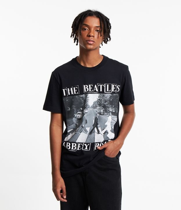Black Abbey Road The Beatles Printed Cotton T-Shirt