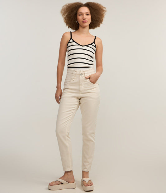 Striped Ribbed V-Neck Tank Top in Brown/White