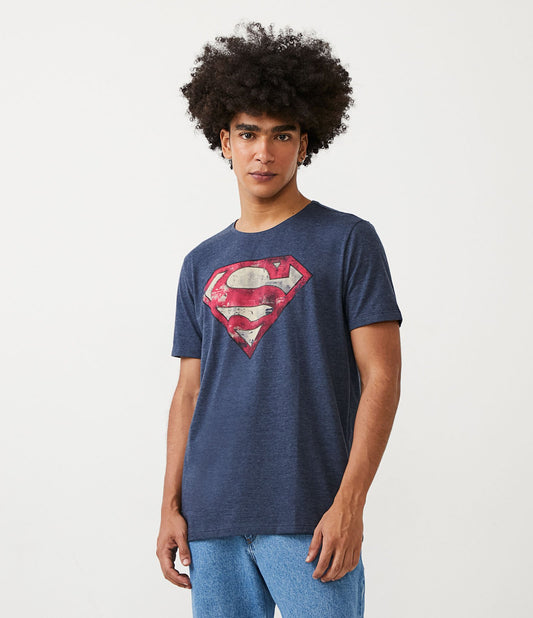 Camiseta de algodão com gráfico do Superman azul