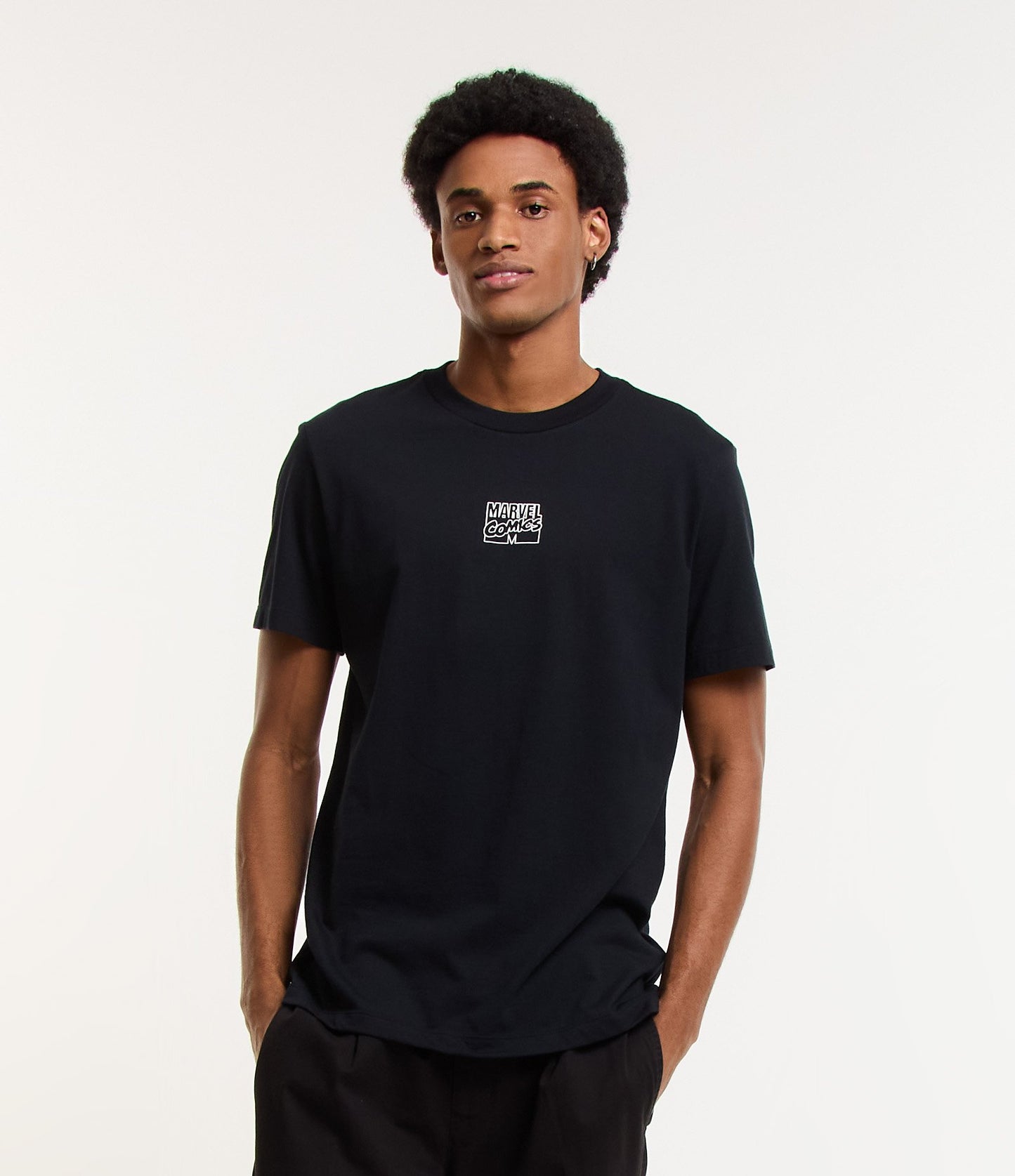 Comfort Cotton T-Shirt with Marvel Heroes Print in Black