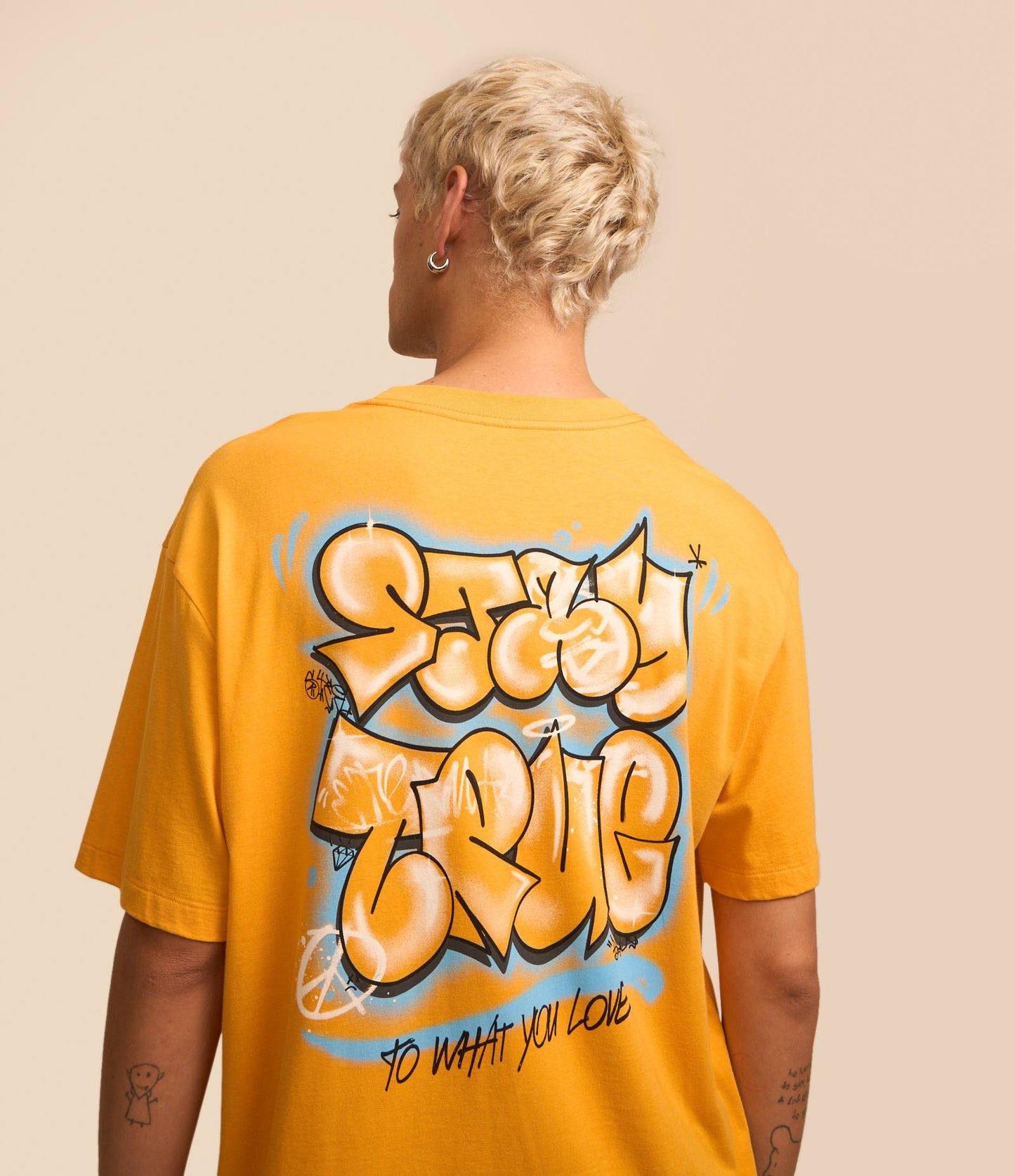 Relaxed Fit Cotton T-Shirt with "Stay True" Print in Yellow