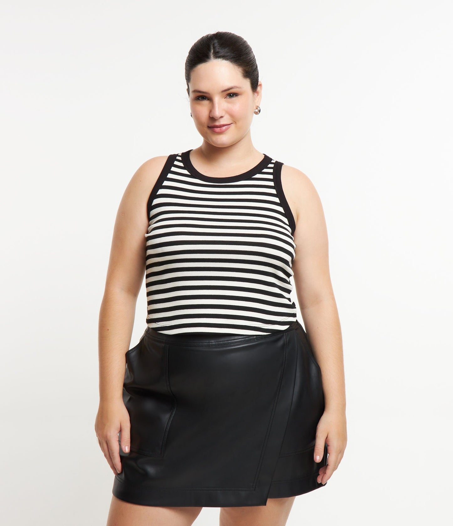 Canotta a righe a coste & Plus Size nero/bianco