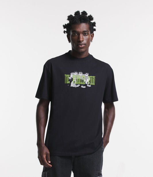 Camiseta relaxada em meia malha com estampa de Beagle Boys - Preto