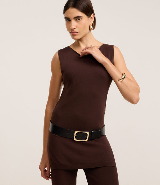 Lightweight Brown Knit Tunic with Side Slit