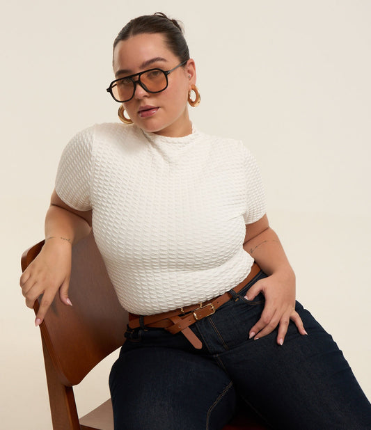 Camicetta a collo alto testurizzata Curve & Plus Size Bianca