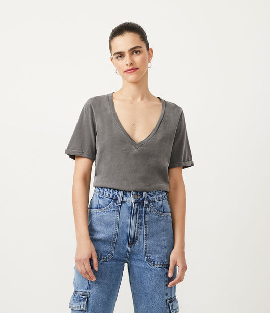 Gray Extended Cotton Blouse with Short Sleeves