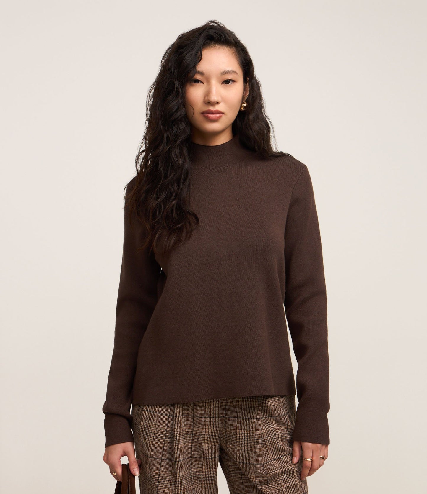 Brown Knit Sweater with High Collar