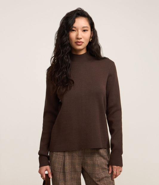 Brown Knit Sweater with High Collar