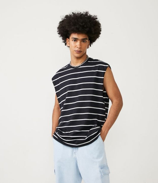 Regata de algodão listrada preta de tamanho grande