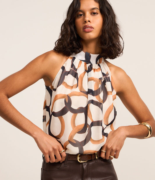 Camicetta in chiffon con collo a farfalla e stampa a catena Off-White