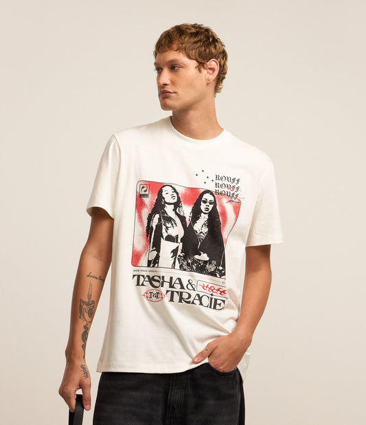 Camiseta de algodón Comfort con estampado de Tasha y Tracie - Blanca