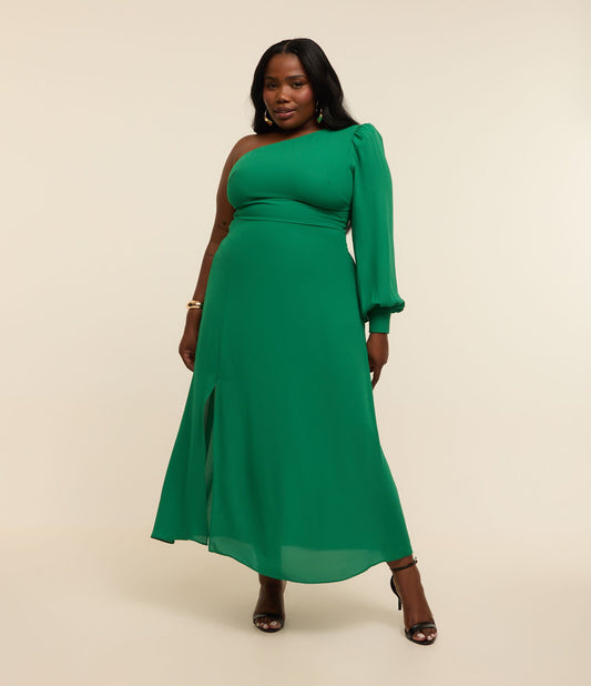 Vestito monospalla in crêpe con spacco, Curve e taglie forti, verde
