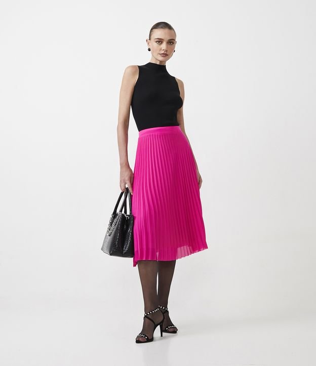 Nova saia midi de chiffon plissado rosa