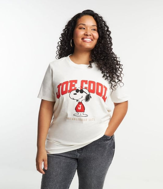 Extended Cotton T-Shirt with Snoopy Print, Curve & Plus Size, Off White