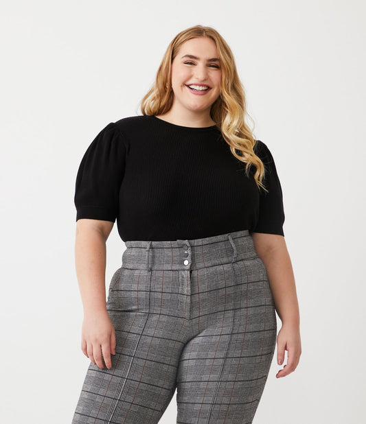 Suéter de malha preto com mangas bufantes - Curve e Plus Size