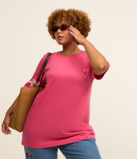 Maglietta in cotone con stampa sole Curve & Plus Size Rosa