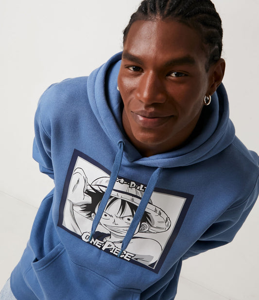 Closed Sweatshirt in Blue Fleece with One Piece Print