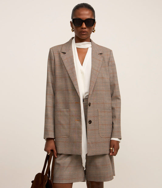 Oversized Brown Checkered Tailored Blazer