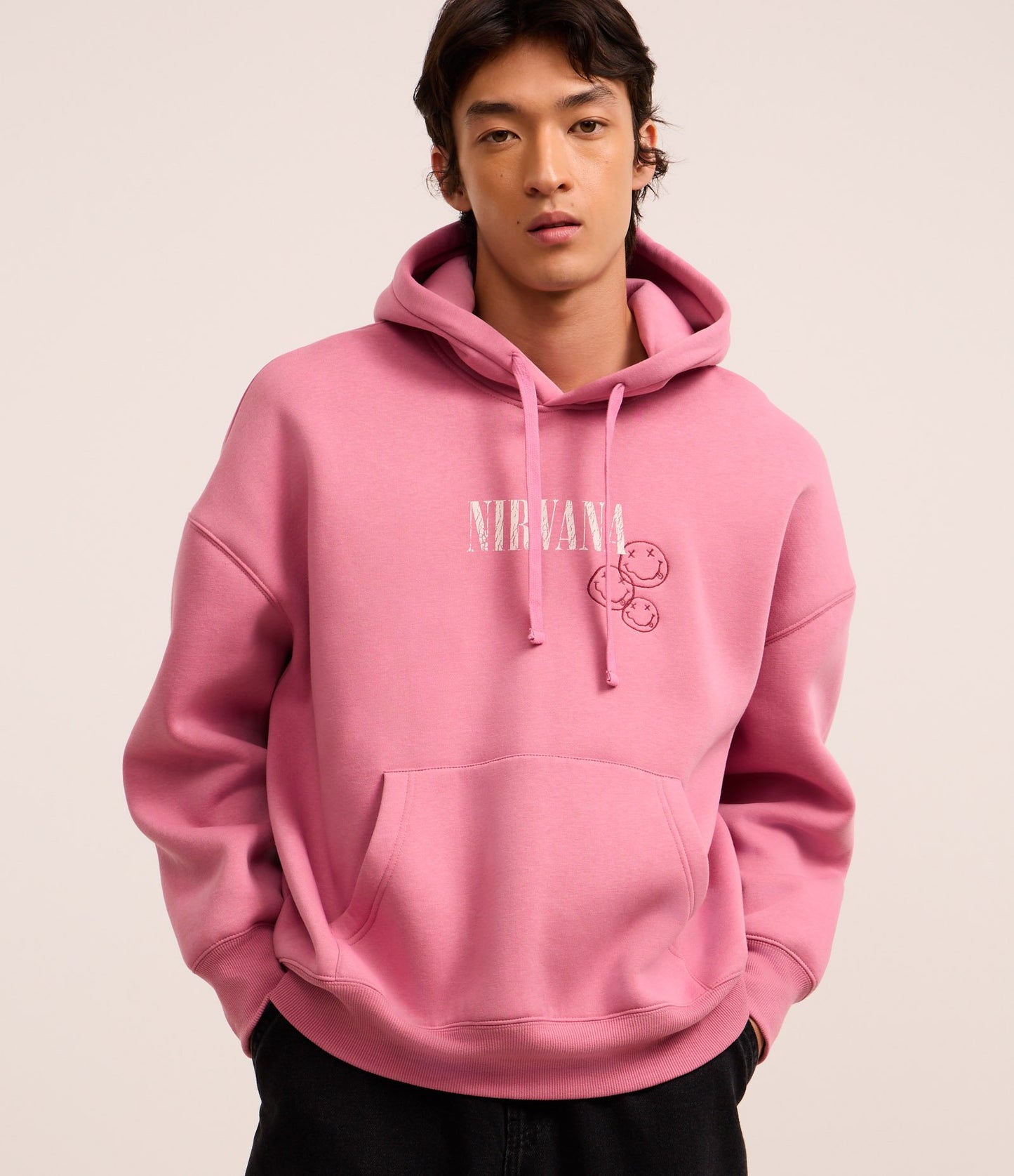Sudadera polar con estampado Smiley Nirvana rosa