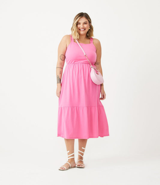 Vestido de algodão com bainha com babados, Curve e Plus Size, rosa