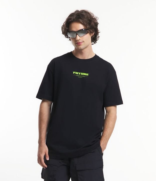 Camiseta negra relaxed fit con estampado Neon Future