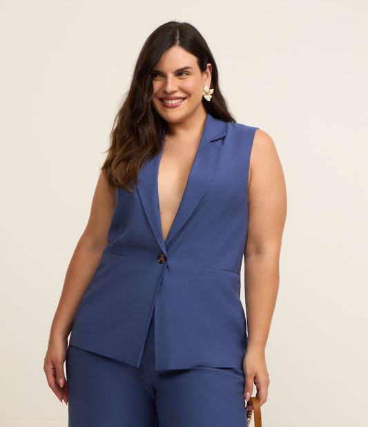Gilet sartoriale in crepe lungo in blu - Curve e taglie forti