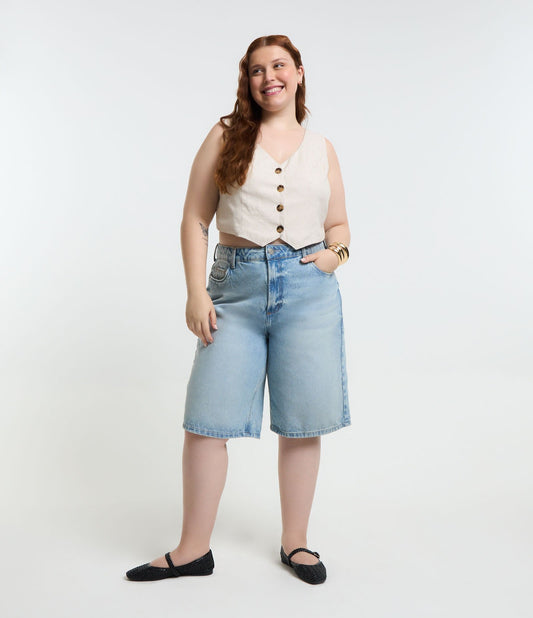 Bermudas semientalladas vaqueras azules Curve & Plus Size