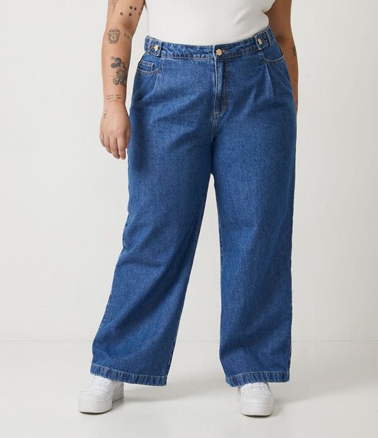 Jeans a gamba larga con cintura in vita unica Curve & Plus Size Blu