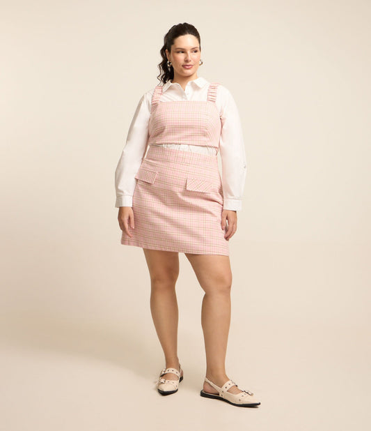 Gonna corta in tweed a quadri rosa - Curve e taglie forti