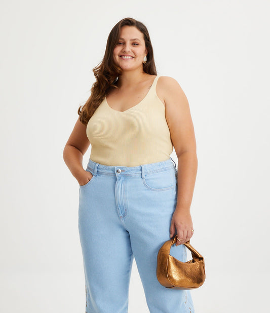 Top senza maniche in maglia testurizzata a coste in beige - Curve e taglie forti