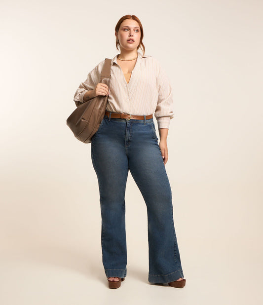 Jeans svasati con elastico e cintura, Curve e taglie forti, blu