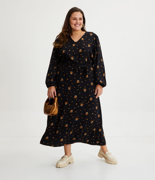 Vestito midi in viscosa con stampa leopardata e cintura - Curve e taglie forti nero