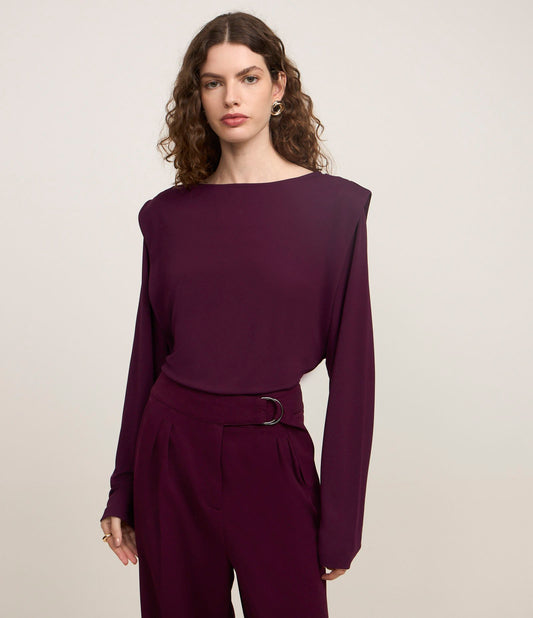 Purple Crepe Blouse with Armhole Cutout and Long Sleeves