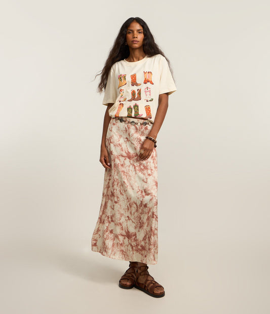 New Satin Midi Skirt with Pink Spotted Print