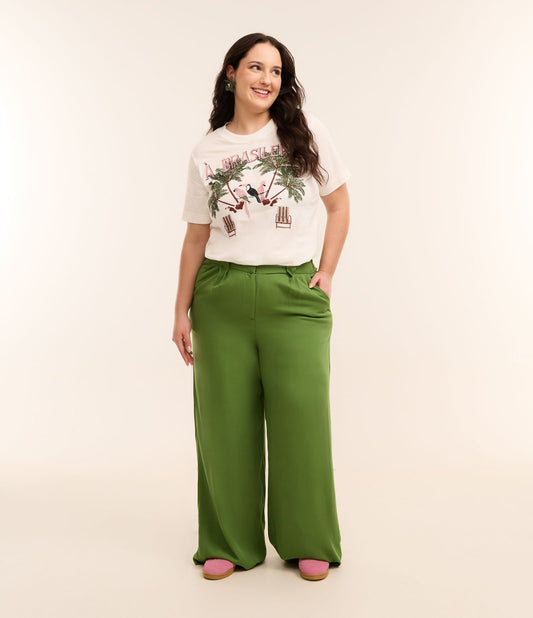 Pantaloni a zampa larga plissettati in viscosa verde Plus Size
