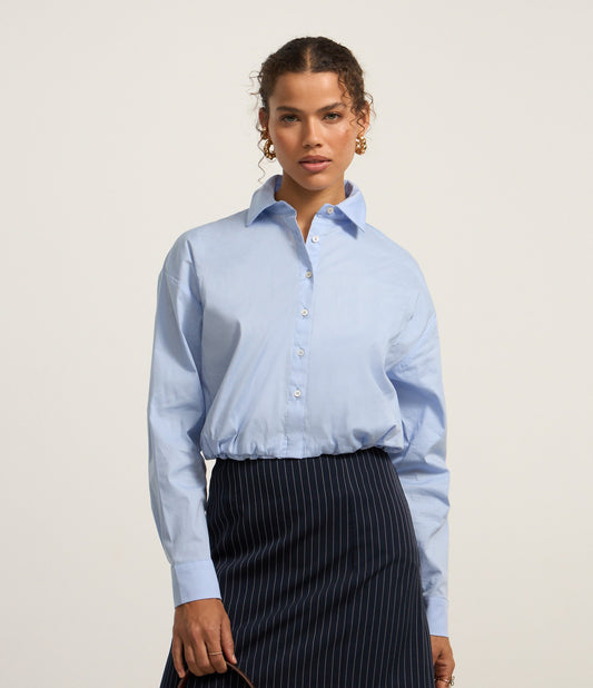 Camicia tricolore blu con bottoni frontali