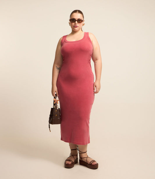 Vestito midi rosso con spacco - Curve e taglie forti