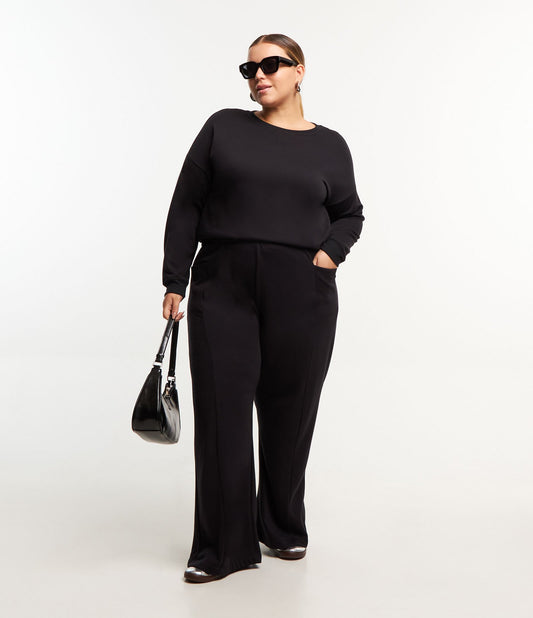 Calça de moletom de lã de corte reto com bolsos - Curve e Plus Size - Preto