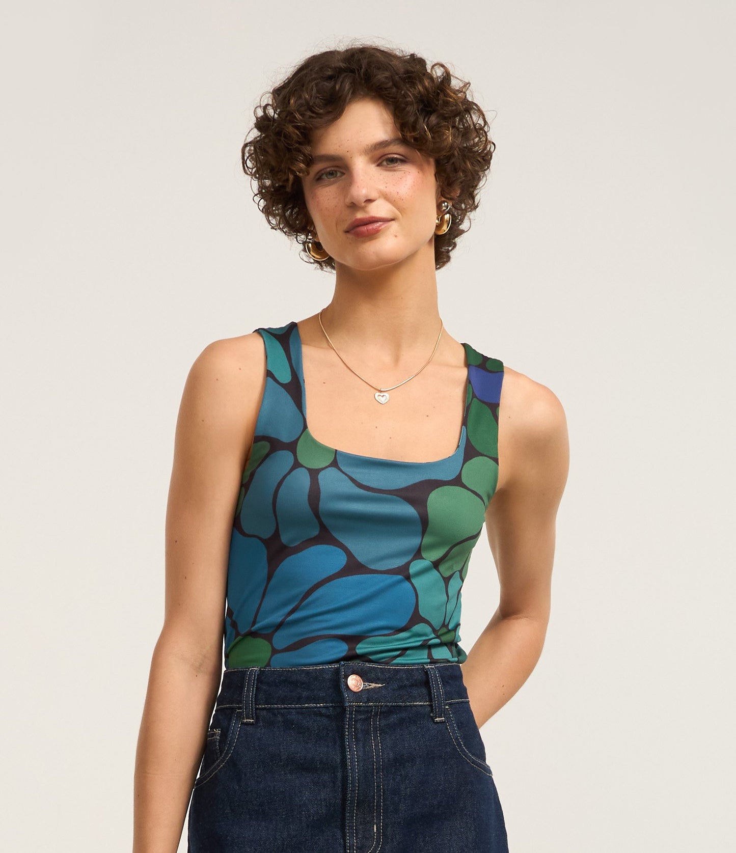 Canotta in microfibra con stampa floreale verde audace