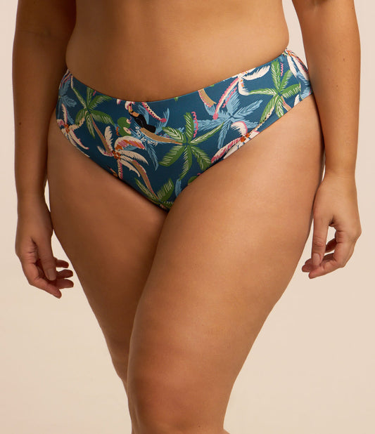 Calcinha de biquíni estampada com cordão duplo, Curve & Plus Size, azul