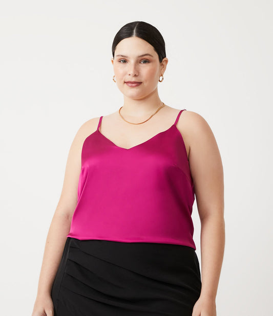 Blusa de cetim com alças ajustáveis Curve & Plus Size Pink