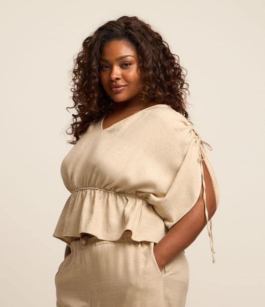 Camicetta beige con cravatta e brillantini - Curve e taglie forti