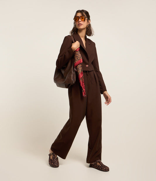 Wide Leg Tailored Trousers with Brown Waist Tie