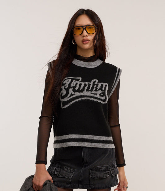 Black Funky Pattern Knit Vest