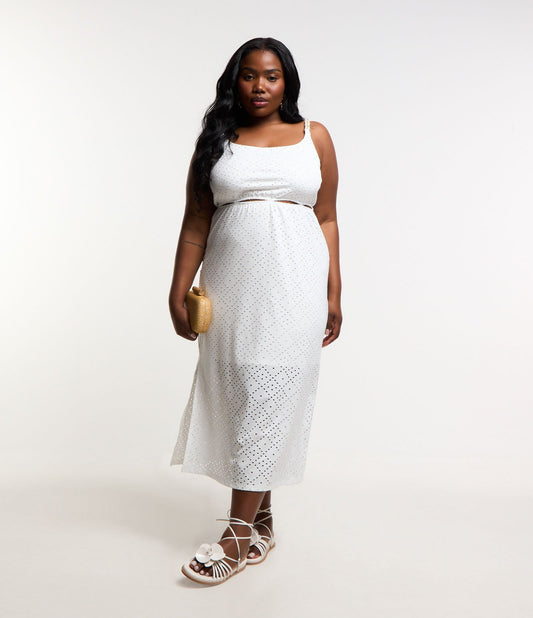 Vestito midi bianco in tessuto con spalline in corda - Curve e taglie forti
