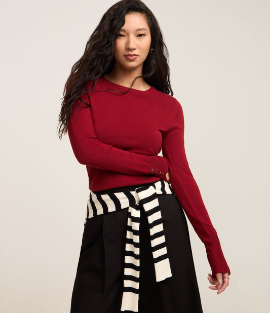 Red Knit Sweater with Buttoned Cuffs