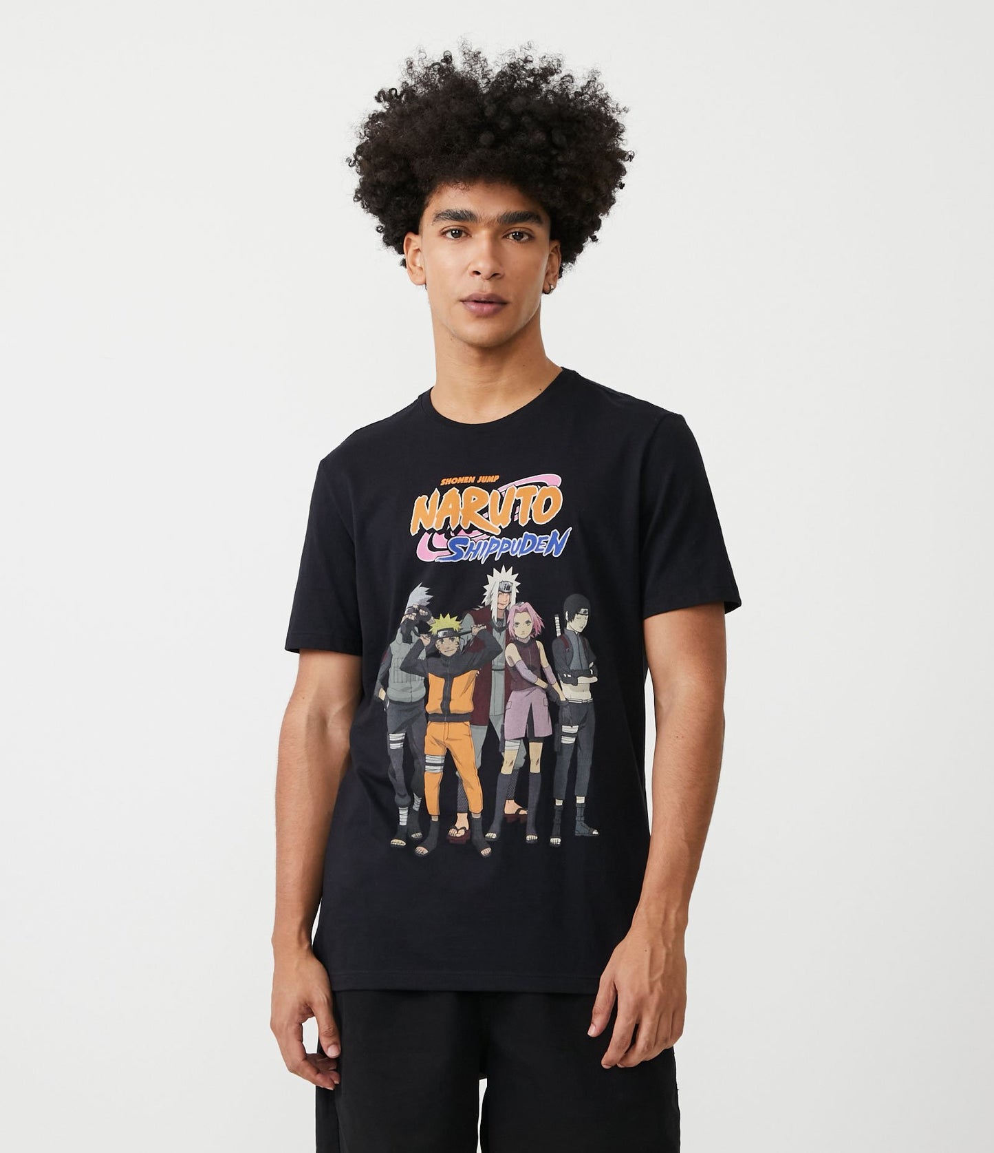Maglietta a maniche corte con stampa frontale di Naruto in nero